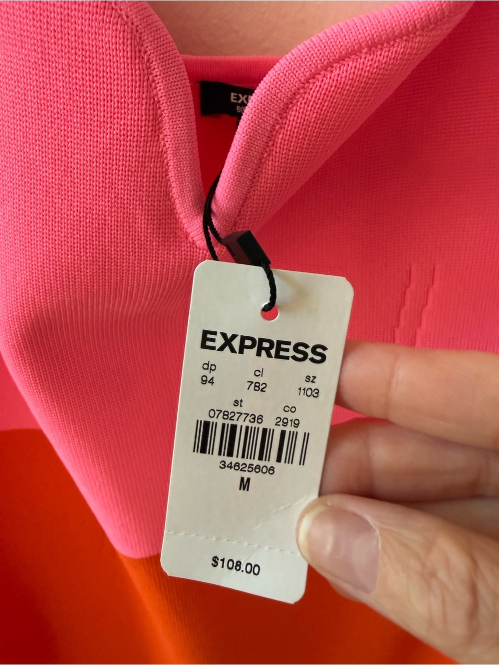 NWT Express Body Contour Colorblock Pink & Orange Midi Dress - Picture 7 of 8